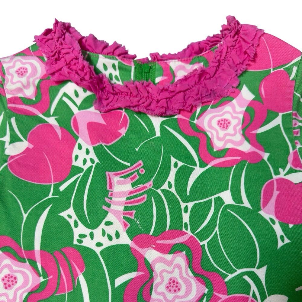 Lilly Pulitzer Floral Shift Dress Girls 7 Ruffle Trim How About The Apples Pink - Picture 2 of 8